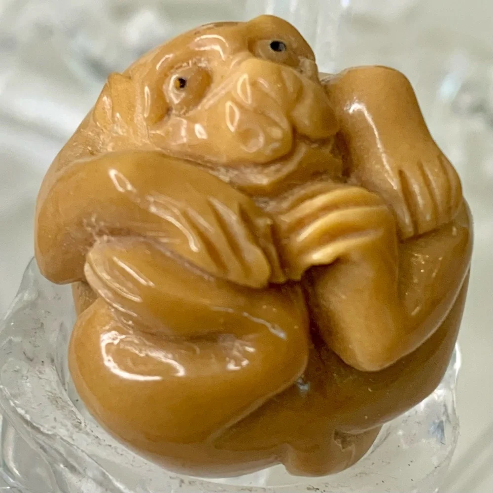 Vintage NETSUKE Carved Tagua Nut Monkey Animal Carving Bead Figurine Japanese